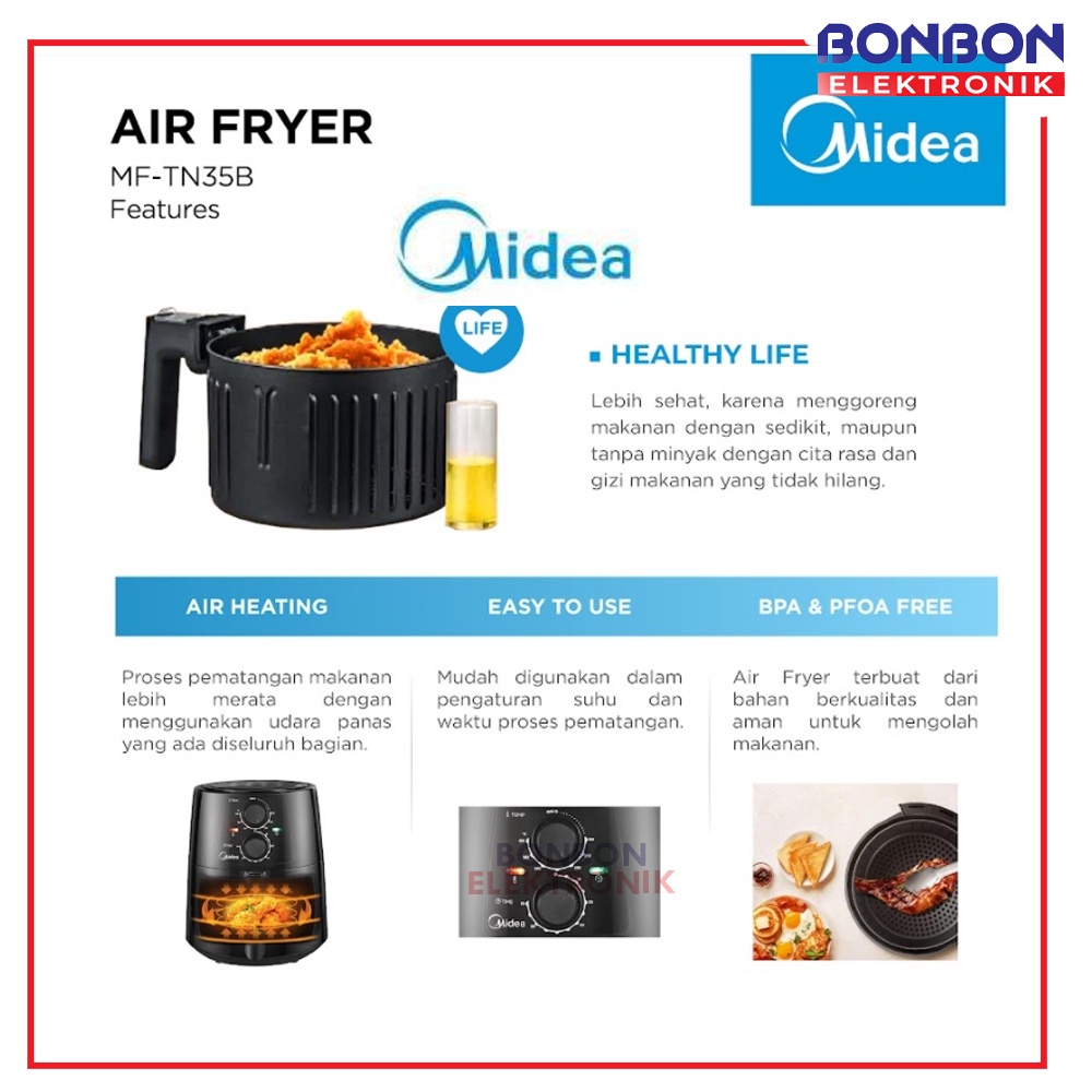 Midea Air Fryer 4.7L MF-TN35B / MF TN35B Penggoreng Elektrik