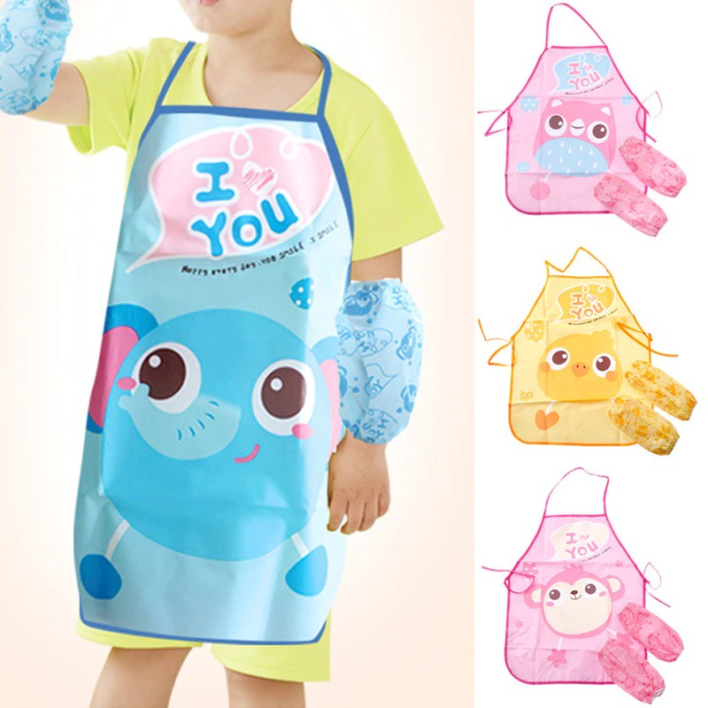 TOMUMUDA Celemek Masak Melukis Anak Kids Cooking Apron - Celemek Anak Plastik Tahan Air - Apron Anak