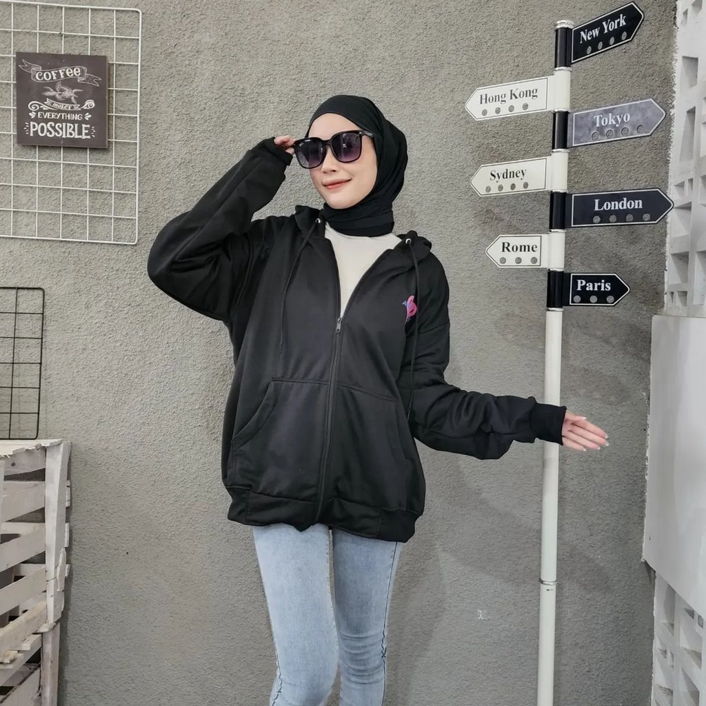 ARGOO NOS LOVE 2XL Hoodie Zipper Bigsize Wanita Oversize Jacket Sweater Kekinian Fashion Ala Korean Kasual Style