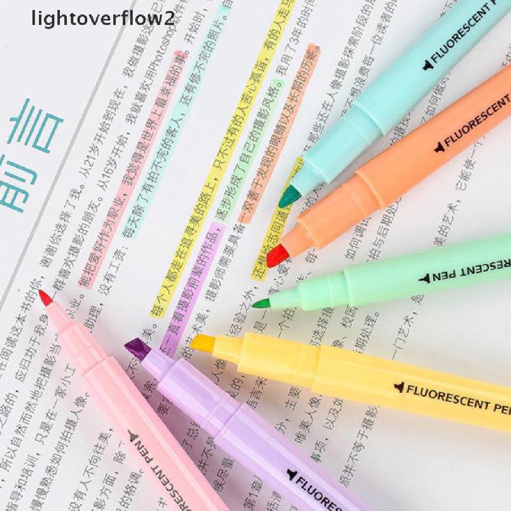 (lightoverflow2) 6pcs / Set Spidol Dua Sisi Warna Permen Untuk Sekolah / Kantor