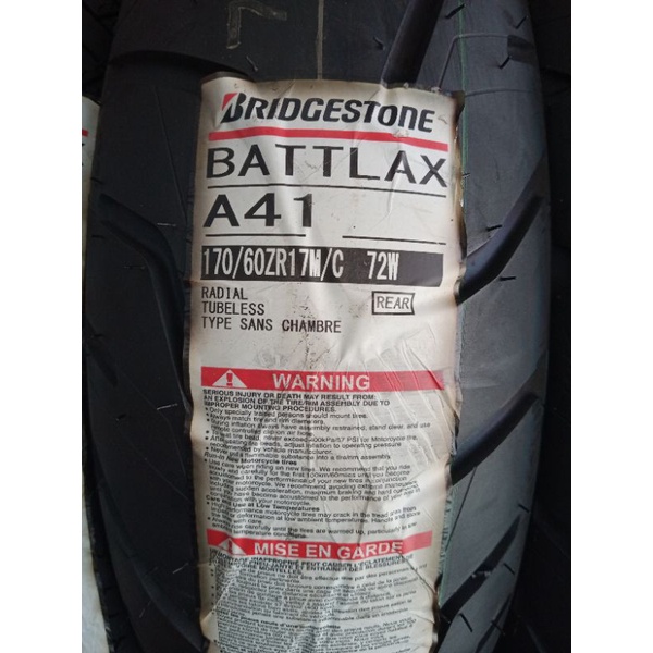 BAN LUAR BRIDGESTONE BATTLAX A41 UKURAN 170/60-17 TUBELESS