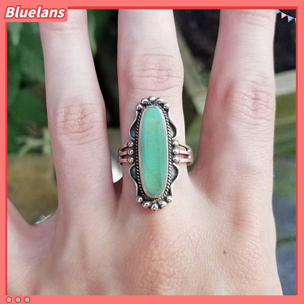 Bluelans Vintage Finger Decor Oblong Turquoise Ring Women Wedding Engagement Jewelry