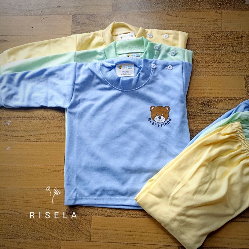 Stelan oblong SNI bayi piyama bayi 0-24 bulan motif polos lucu