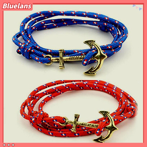 Gelang Tali Handmade Multilayer Aksen Jangkar Untuk Pria Charms