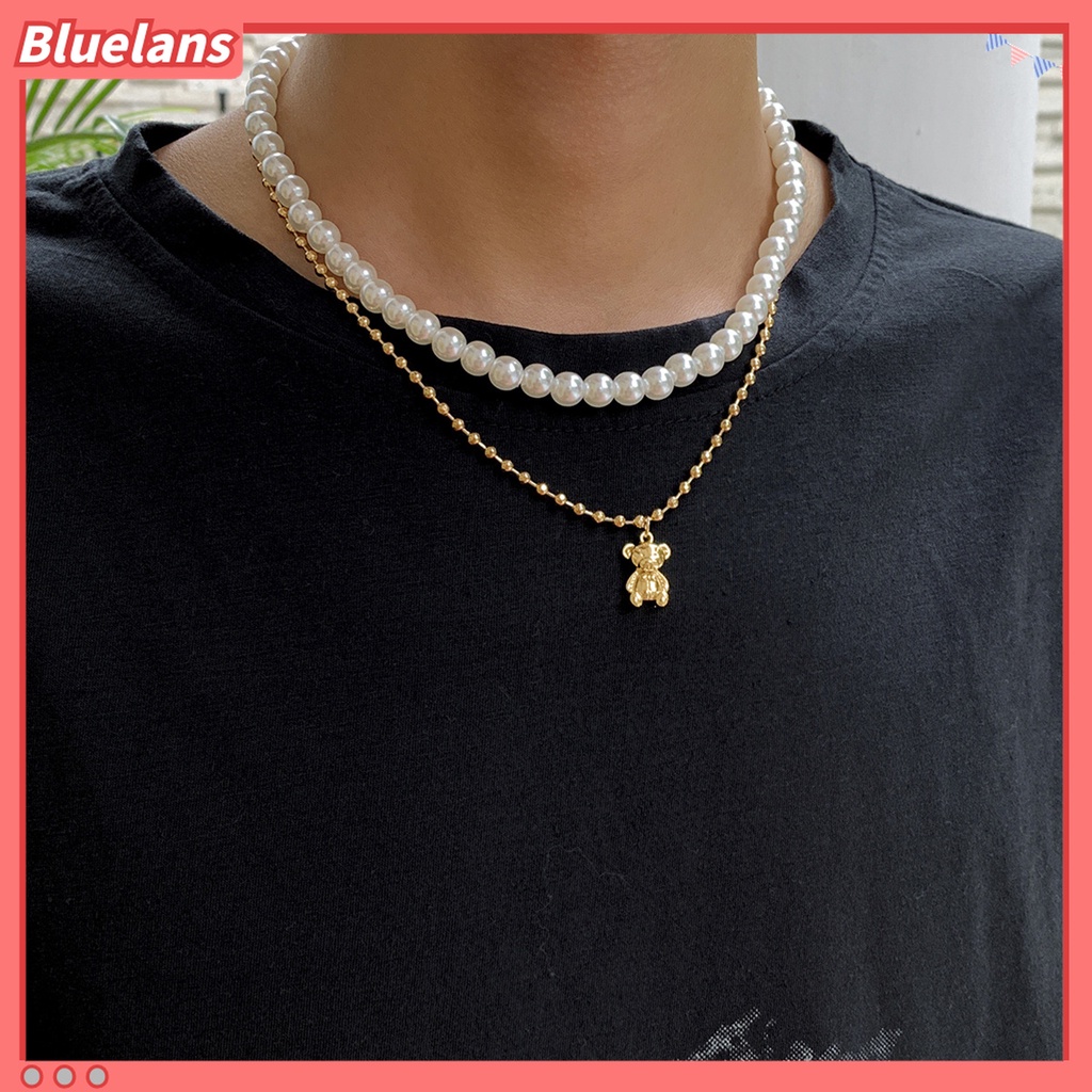 Kalung Choker Portable Bentuk Panda Aksen Mutiara Imitasi Gaya Punk Untuk Pria