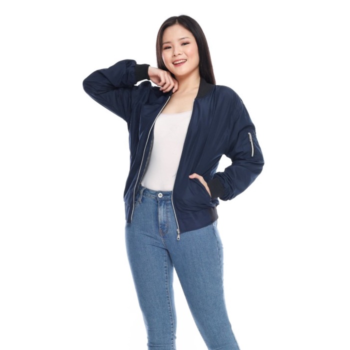 jaket wanita  Jaket Bomber Wanita Polos Jaket Wanita Berkualitas Murah Warna Pink - Navy, S halus te