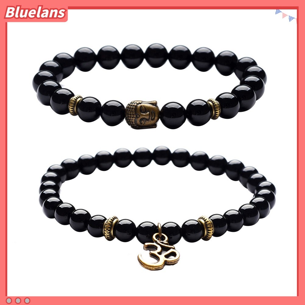 2pcs / Set Gelang Liontin Manik-Manik Kepala Buddha Gaya Vintage Untuk Unisex