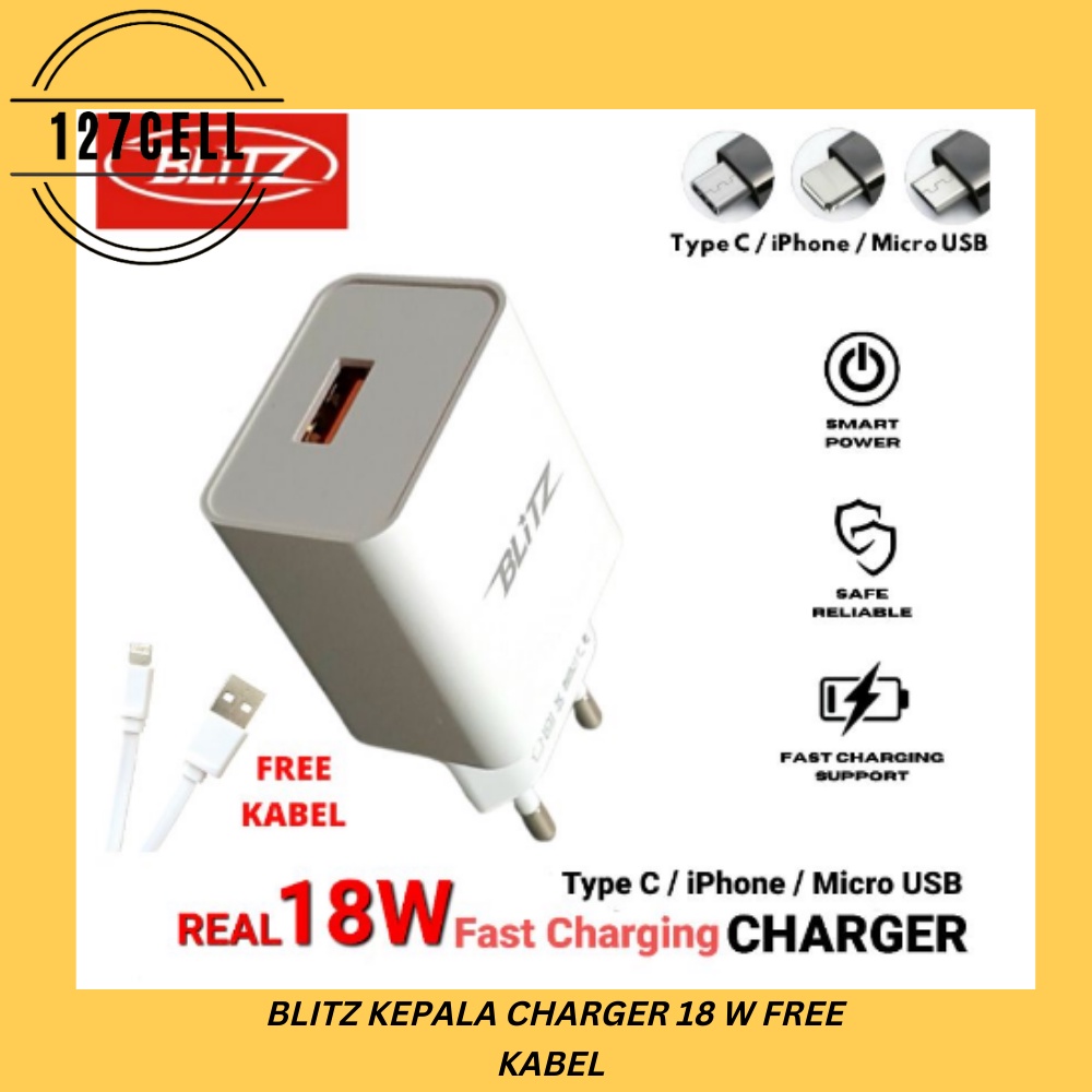 Kepala Charger Fast Charging Gratis Kabel  Adaptor Fast  Charging  Micro Usb Blitz Free Kabel Lightning Type-c Micro Usb