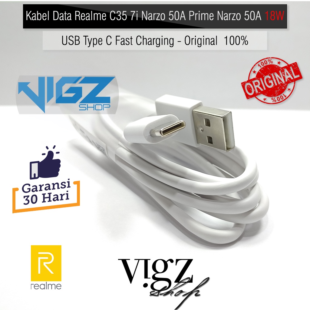 Kabel Realme 6i 7i 8i C15 C17 C35 7i Narzo 50A Prime Narzo 50A 18W USB Type C Original 100%