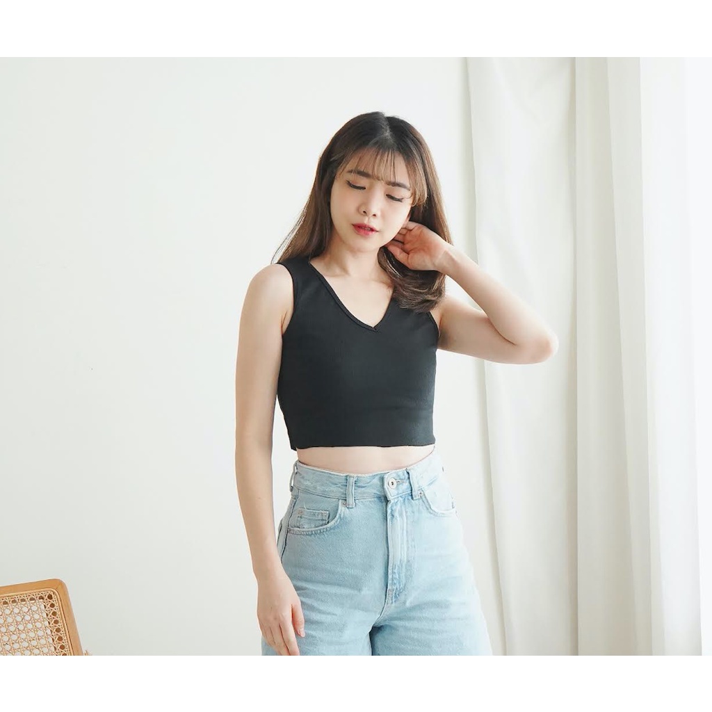 CAVALU V-Neck Tank Top Korea Crop Tanktop Korean Crop Top Basic Tengtop 140