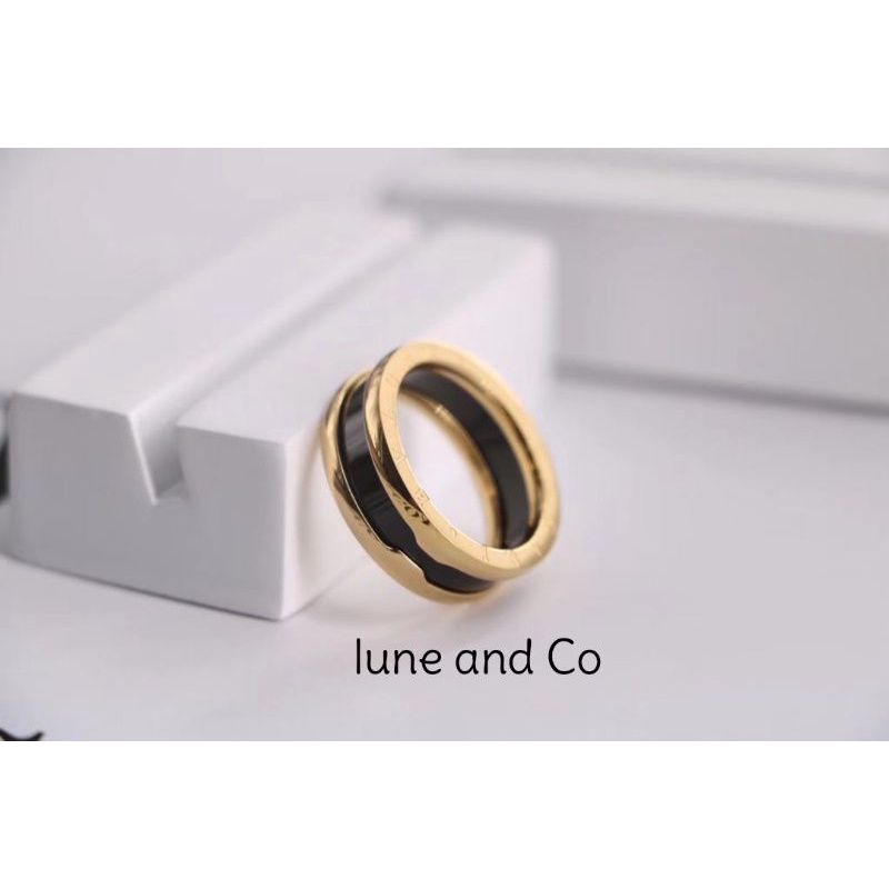 Cincin Pria Wanita Bvlgary Zero Thin Titanium_ Gold size 789 CS222