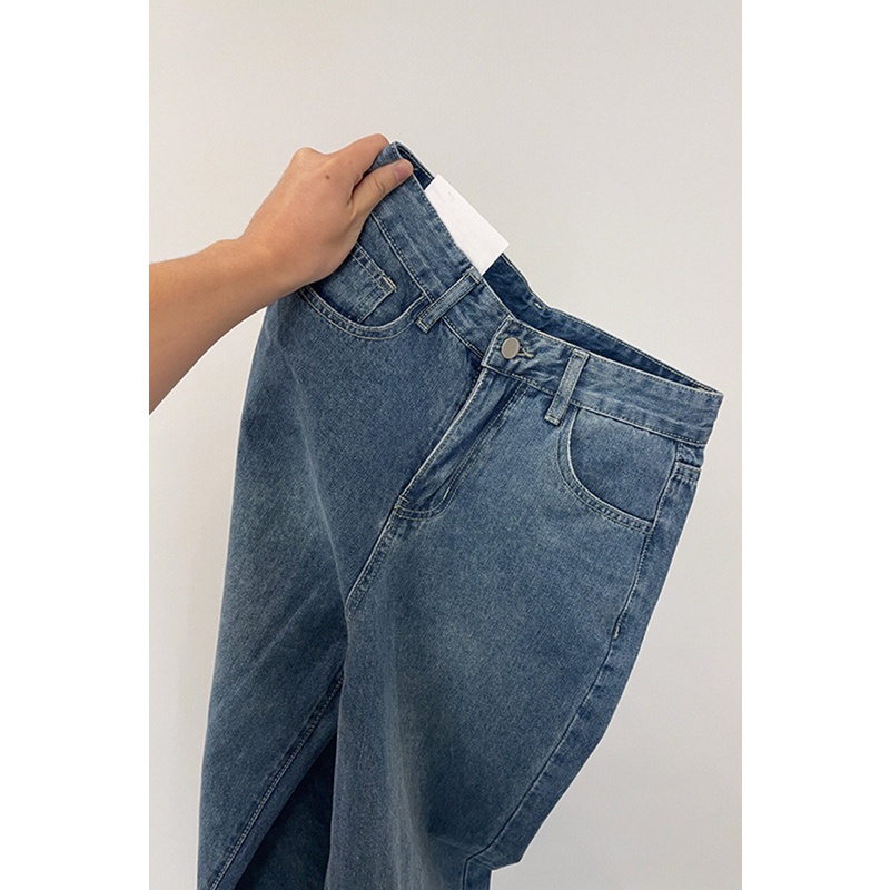 Biru Retro Hight Waist Kulot Celana Jeans Wanita Korea