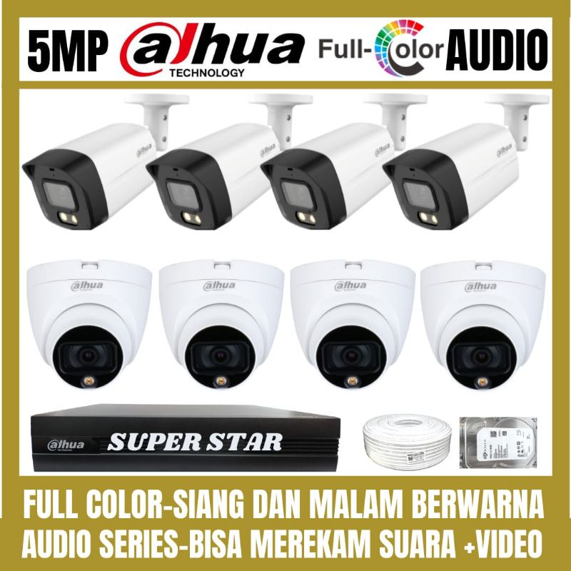 PAKET CCTV DAHUA FULL COLOR 5MP 8 CHANNEL 8 KAMERA AUDIO COLORVU