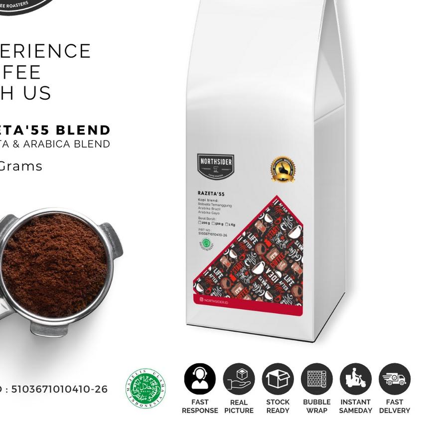 

EXCLUSIVE!BIJI KOPI SUSU RAZETA'55 BLEND ROBUSTA-ARABIKA - 1KG NORTHSIDER COFFEE|SQ1