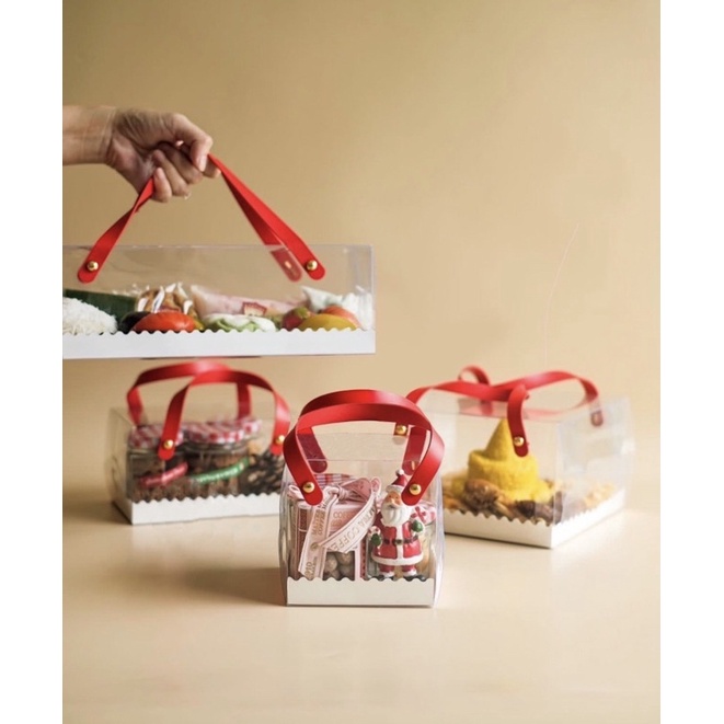 

[MIN 5 PCS] hampers box mika handle kulit, box kotak cake spiku mika hampers natal imlek christmas