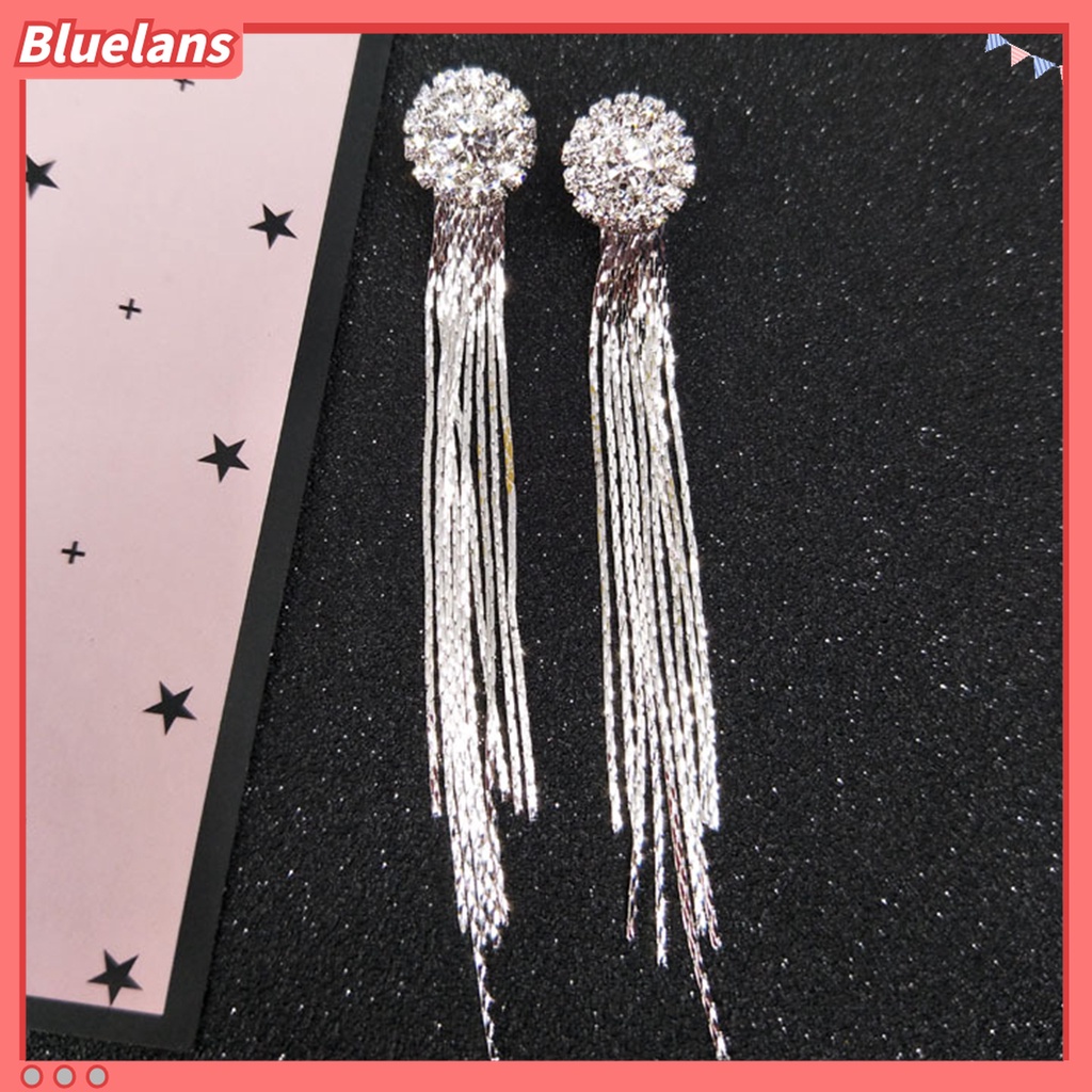 Anting Rumbai Panjang Aksen Bola Berlian Imitasi Untuk Aksesoris Perhiasan