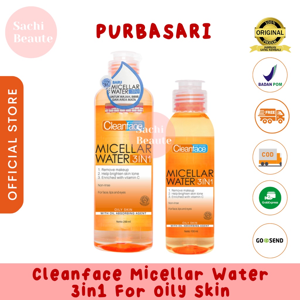 Cleanface Micellar Water 3in1 For Oily Skin / Pembersih Wajah / Pembersih Makeup Waterproof Clean Face 3 in 1