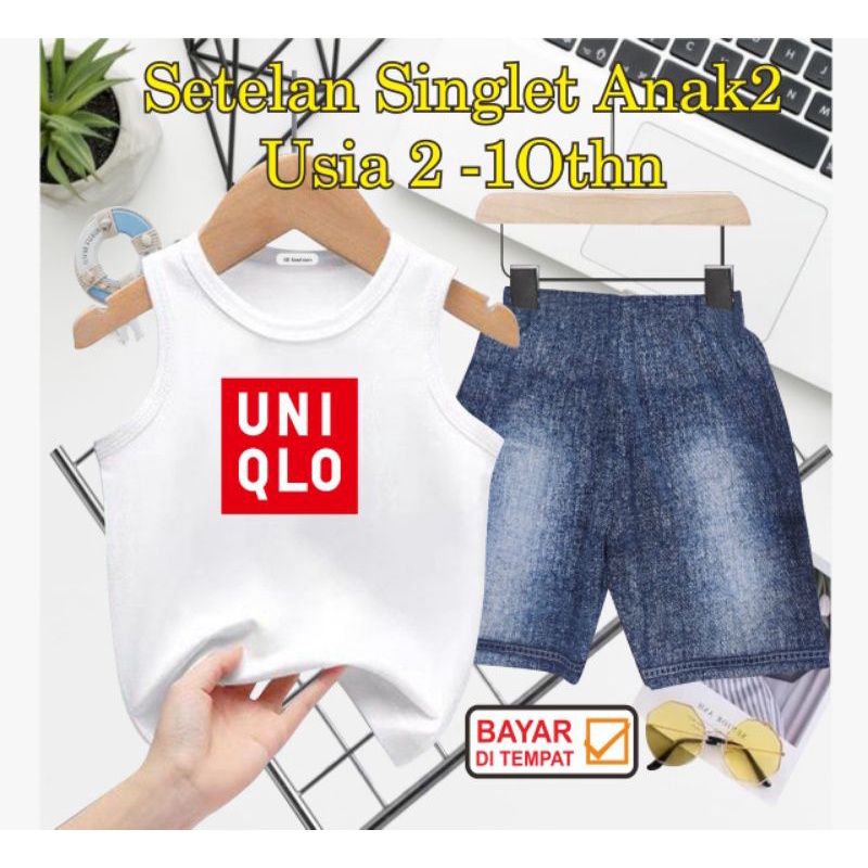 ((IB))SETELAN SINGLET ANAK SEMI JEANS/UN16LO DIGITAL SABLON