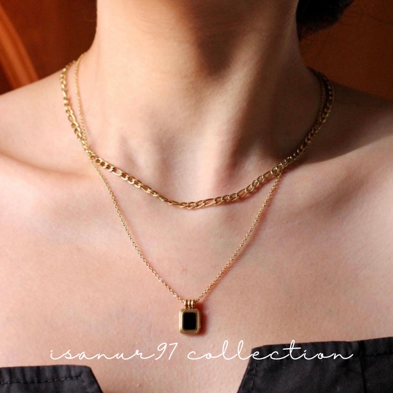 Willey Necklace | Kalung Rantai Double Layer Liontin Kalung Titanium Chain Necklace Gold