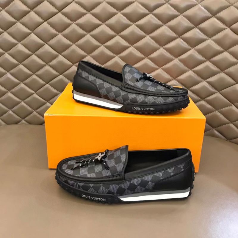 sepatu lv pria loafer cowok men shoes motif damier hitam mirror vip p1shoes slip on