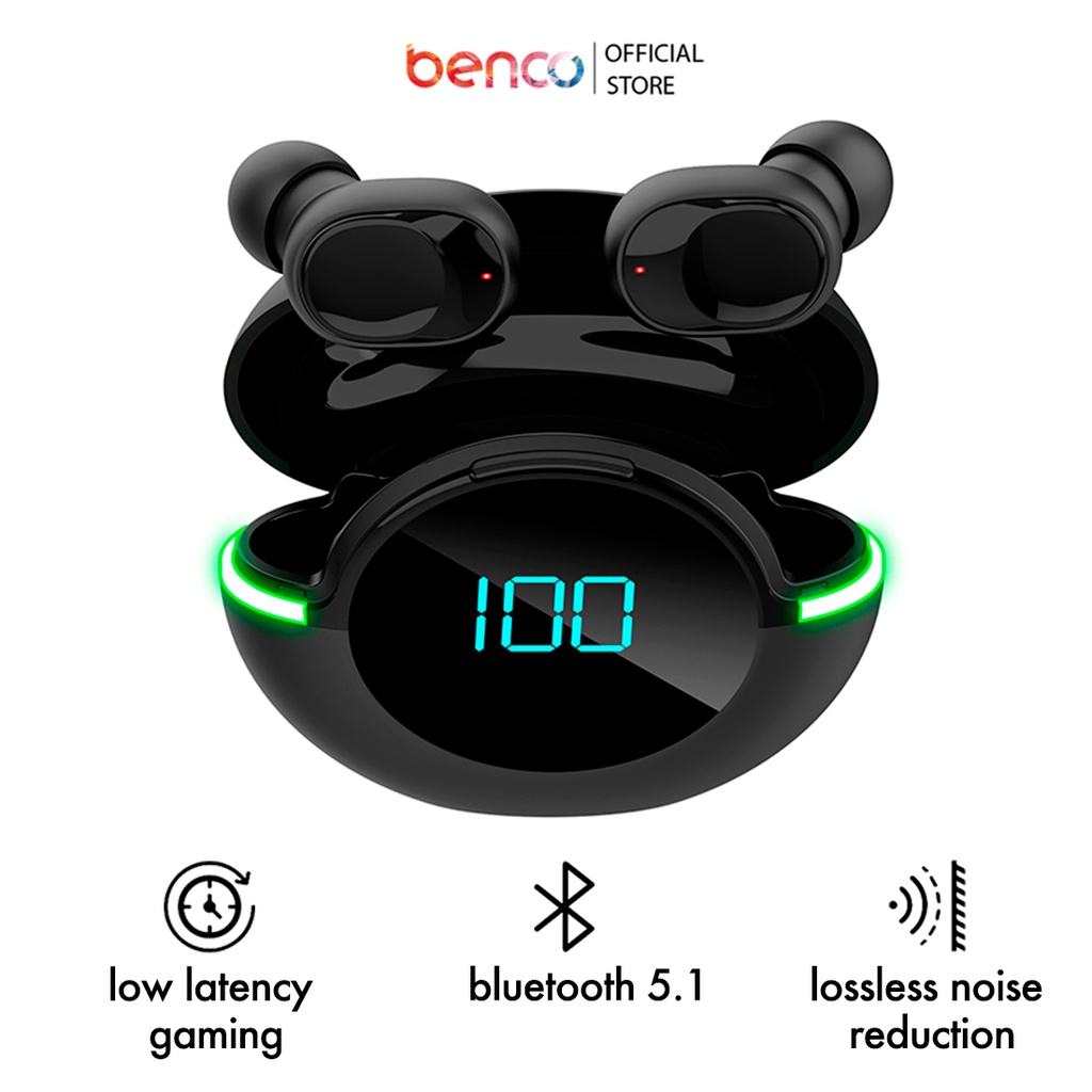 BENCO Stereo Wireless Earbud Bluetooth 5.1 TWS Y80 Digital Display Headset