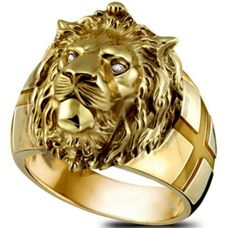 Cincin Emas Power Eye Lion Bahan stainless steel Gaya Hip Hop Untuk Pria