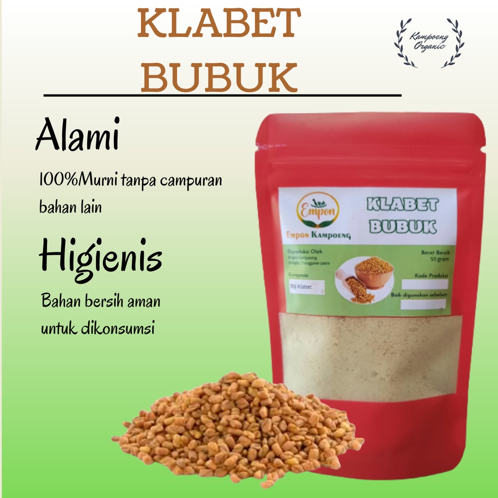 

Biji Klabet Kelabet Kalabet Kelabat Bubuk Serbuk Alba Halba Hulbah Fenugreek Methi Seeds Powder Organic Kering Minuman Jamu Herbal Tradisional Asli Alami Murni Organik