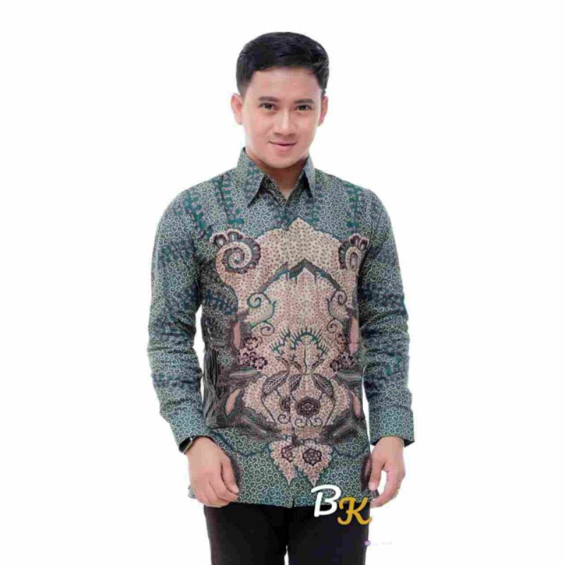 ATASAN KEMEJA BATIK WARNA HIJAU LENGAN PANJANG M L XL XXL