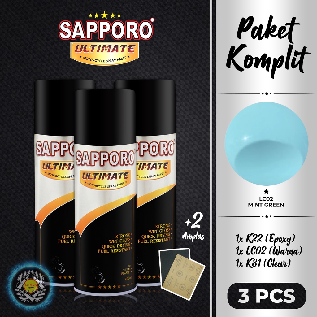 PAKET LC02 MINT GREEN SAPPORO ULTIMATE CAT SEMPROT 400 ML TOSCA MUDA PASTEL BIRU TOSCA PASTEL HIJAU 