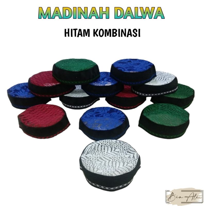 Peci Haji Madinah Jaring/Peci kopiah Madinah Dalwa Hitam Kombinasi/Peci Santri