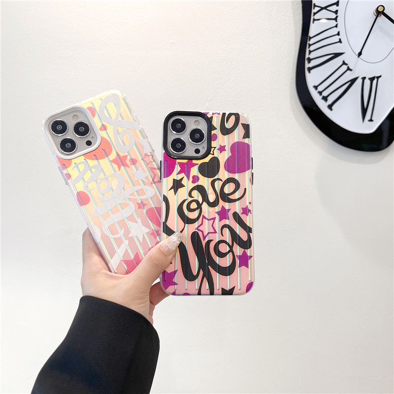 Soft Case Desain Grafitti Hati Warna Laser Macaron Untuk IPhone 14 13 12 11 Pro Max