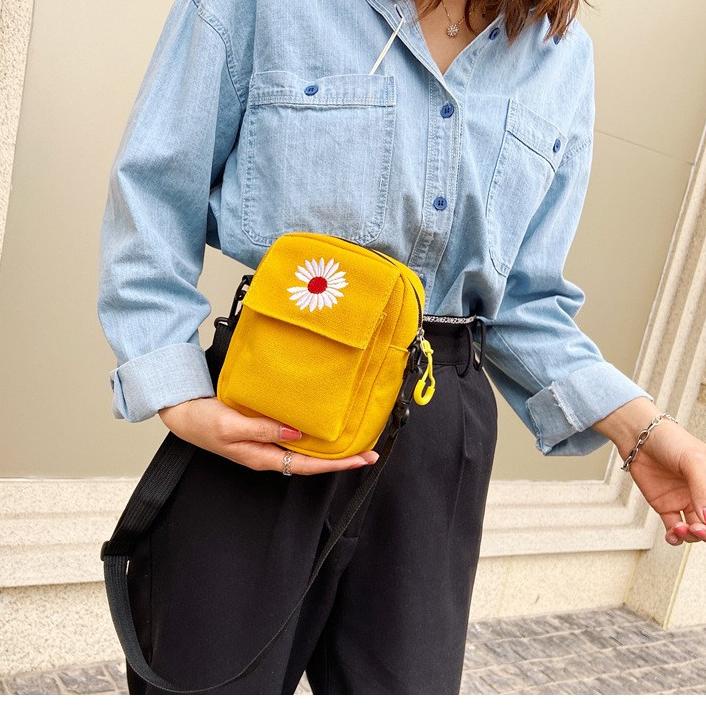 [BKS.18Oc22o] Tas slempang Wanita motif bunga / Tas Musim Panas Kanvas Tas Ponsel Korea Kasual Kecil