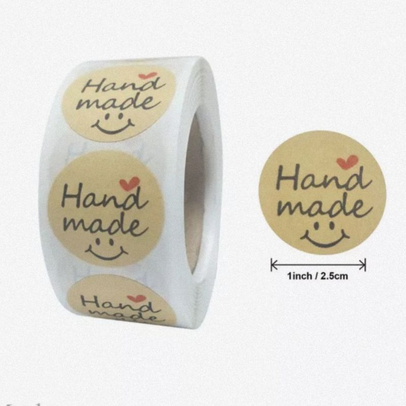 Hand Made Label Online Shop 1 Roll (isi 500pcs) Stiker Label 2.5cm stiker Hand Made untuk cookies packaging thank you sticker