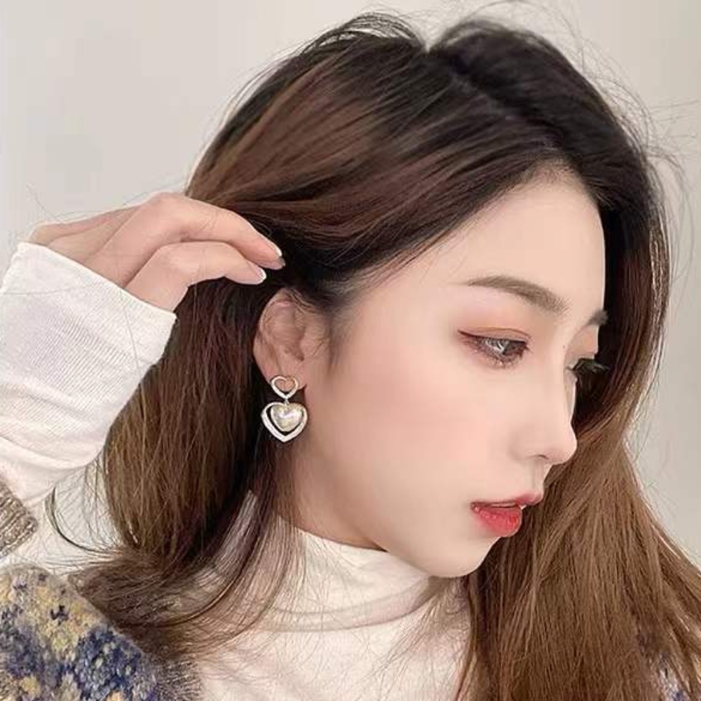 Anting Gantung Panjang Model Hati Dengan Rumbai Mutiara Gaya Korea Selatan Untuk Wanita