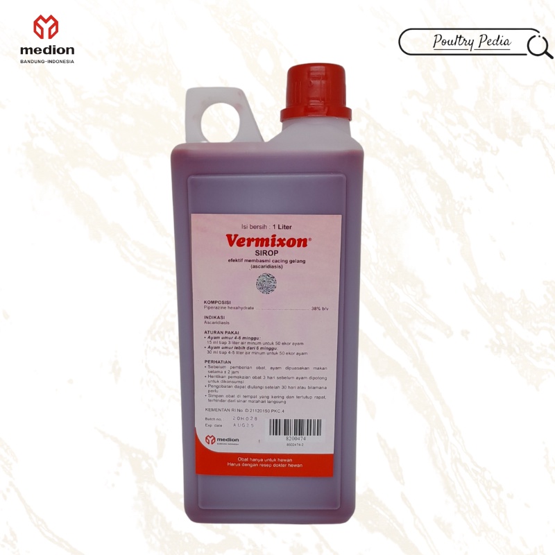 Vermixon Sirop 1 Liter / Obat Cacing Cair Unggas