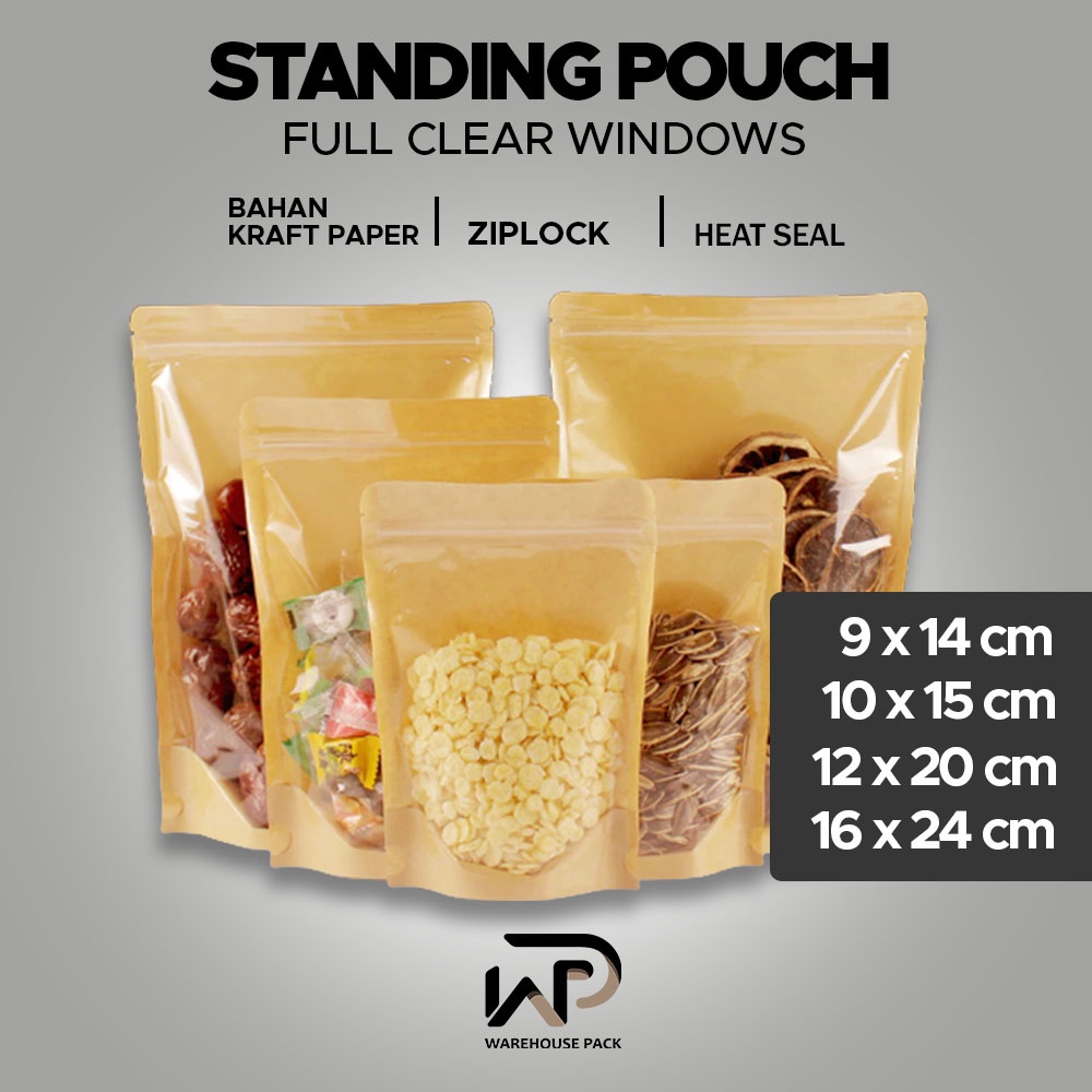 ( 1 Pcs ) Standing Pouch Craft full Clear Windows | Kemasan Makanan | Klip Satuan | Ziplock | Kemasa