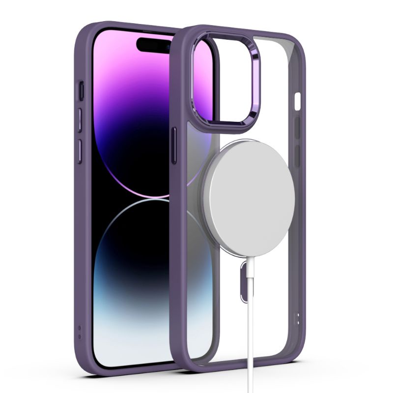 Deep Purple Magsafe Case iPhone 15 14 Pro Max Plus Acrylic Clear Magnetic Casing