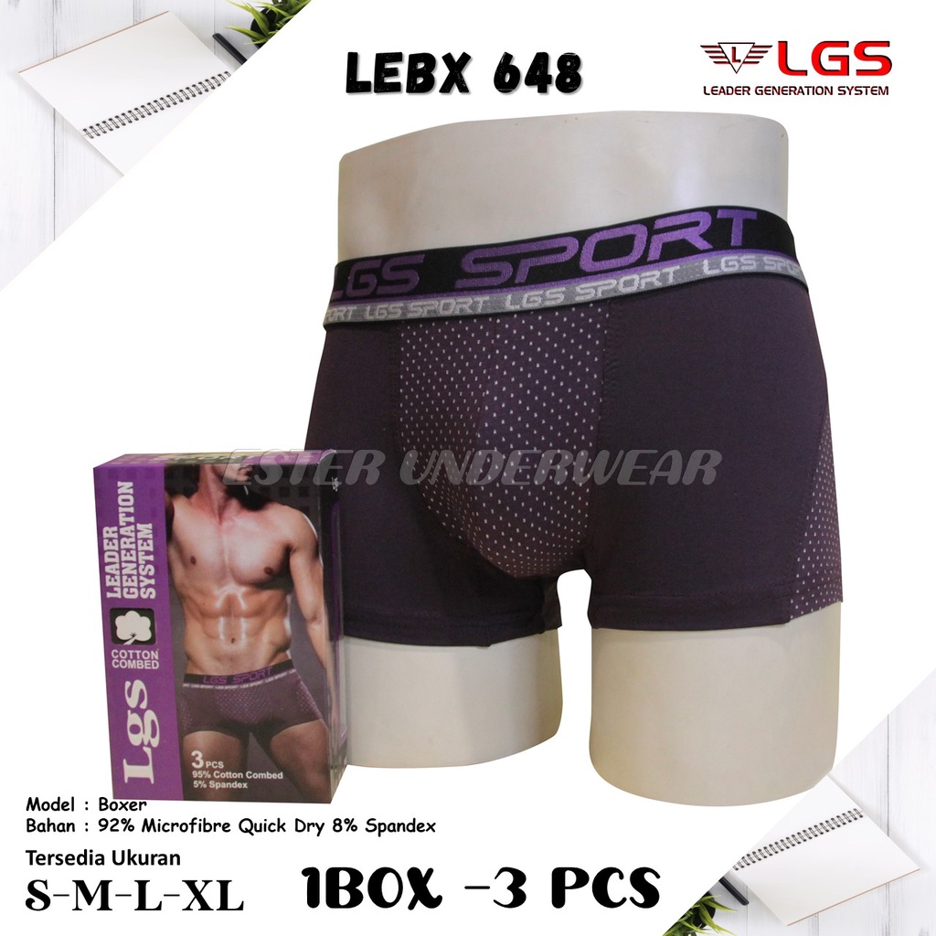 Celana Boxer Pria LGS 648 ISI 3Pcs|Celana Boxer LGS SPORT