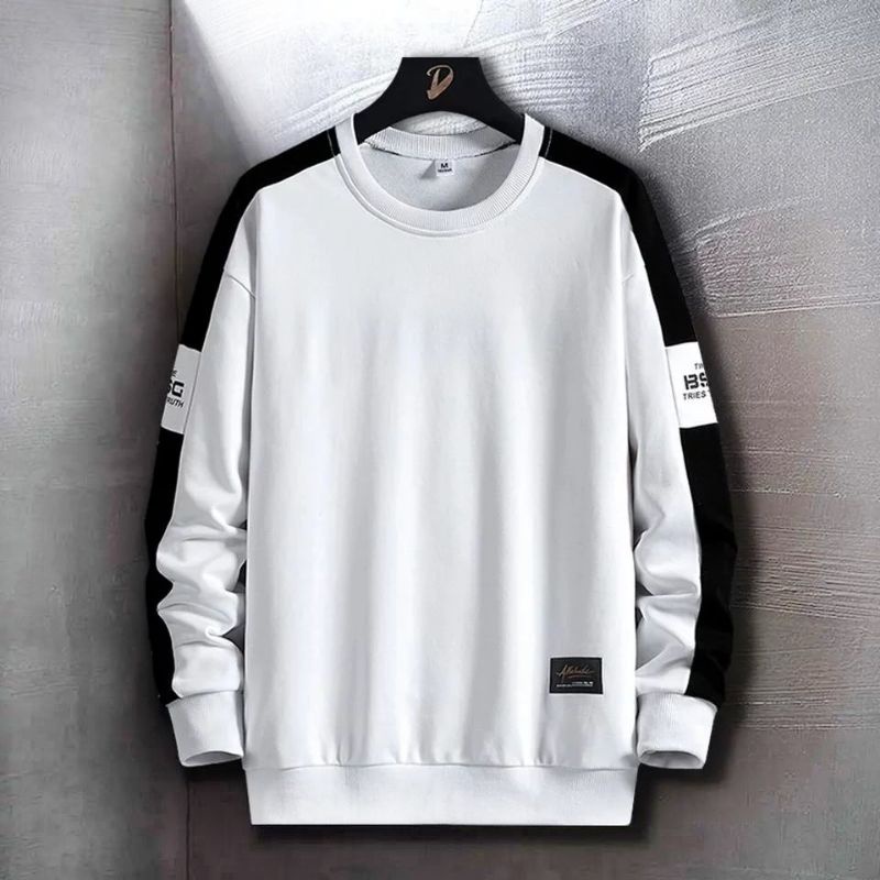 Crewneck White Basic Putih Hitam BSC Pria/Cowok Terbaru Kekinian!