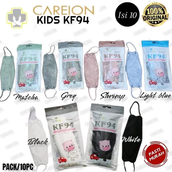 READY STOK ISI 10 MASKER ANAK KF 94 KF94 ANAK MERK CAREION ICARE I CARE CHASA WARNA WARNI. EVO POKAN