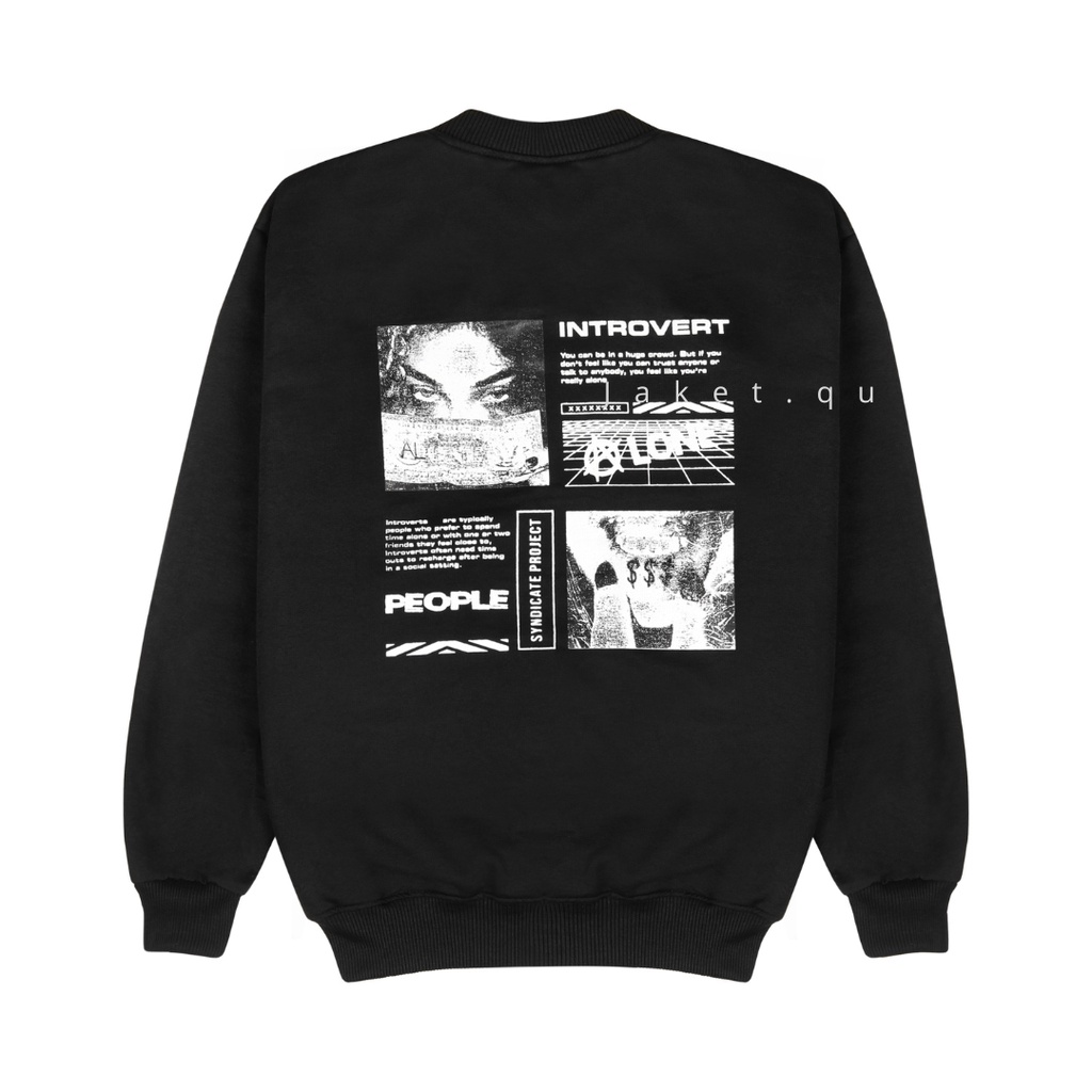 Sweater Crewneck Pria Wanita Bahan Fleece Warna Cream Motif People