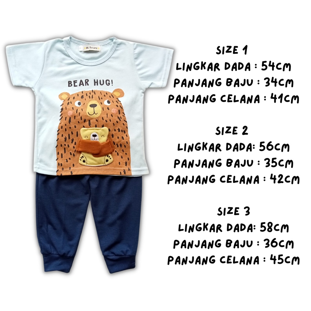 setelan jogger anak laki laki baju anak laki laki baju balita cowok 1 2 3 tahun kaos lengan pendek setelan kaos anak  jogger panjang  BEARHUG TEE SET