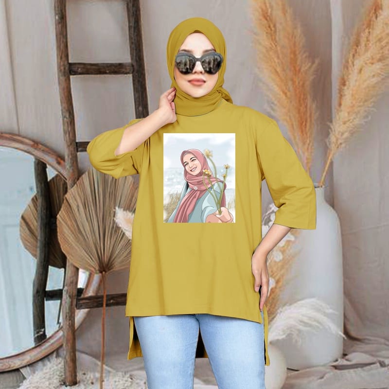 JF Tunik Kaos Oversize Wanita LD 120 Tebal Lengan 7/8 Jumbo Top Oversize Blouse