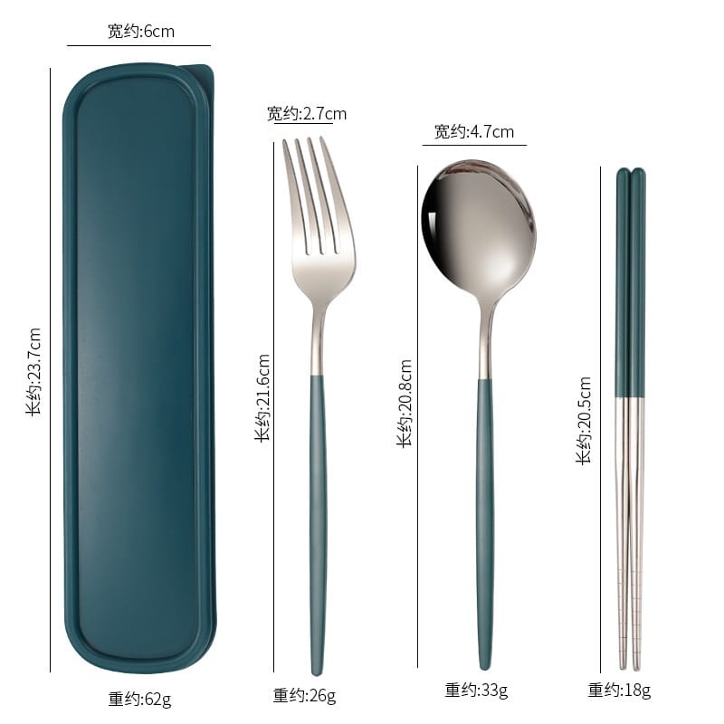 Alat Makan Korea Set /4 in1 sendok garpu set /alat makan set / set sendok garpu sumpit portabel stainless premium