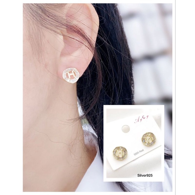 Anting Silver925 perak Premium Quality Mata Kilau Anti Karat Anti Alergi Earring Fashion Import Branded Band As02