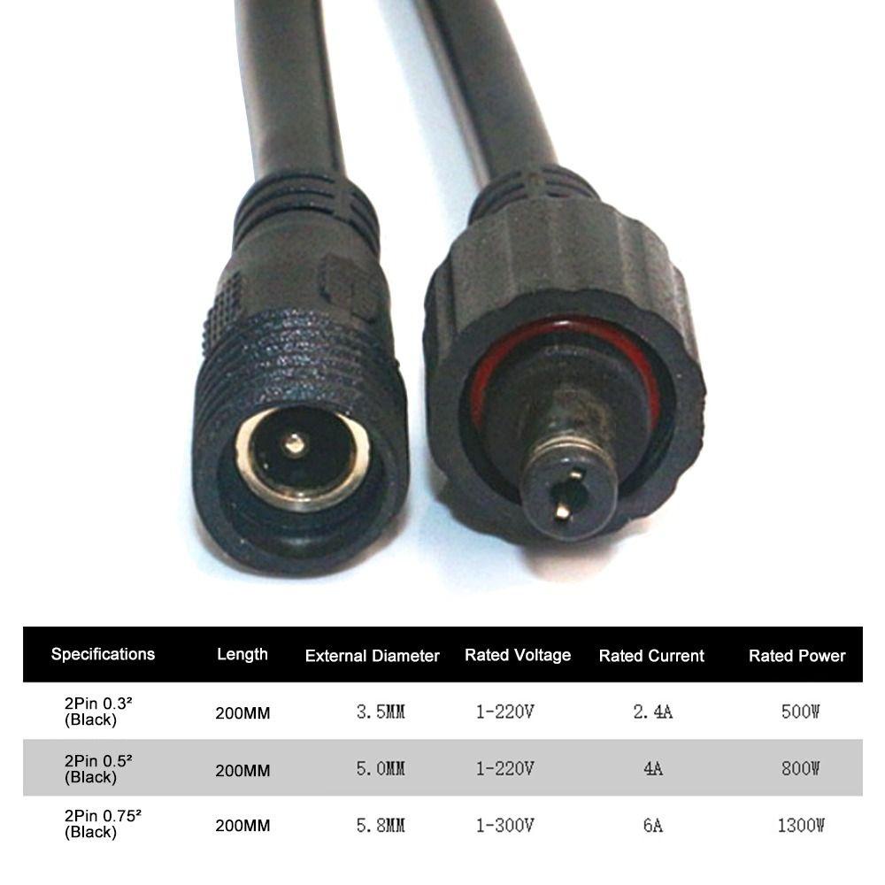 Top 2set Konektor Base Konektor Garis Sinyal Hitam Peralatan Power Wire Waterproof Connector Line