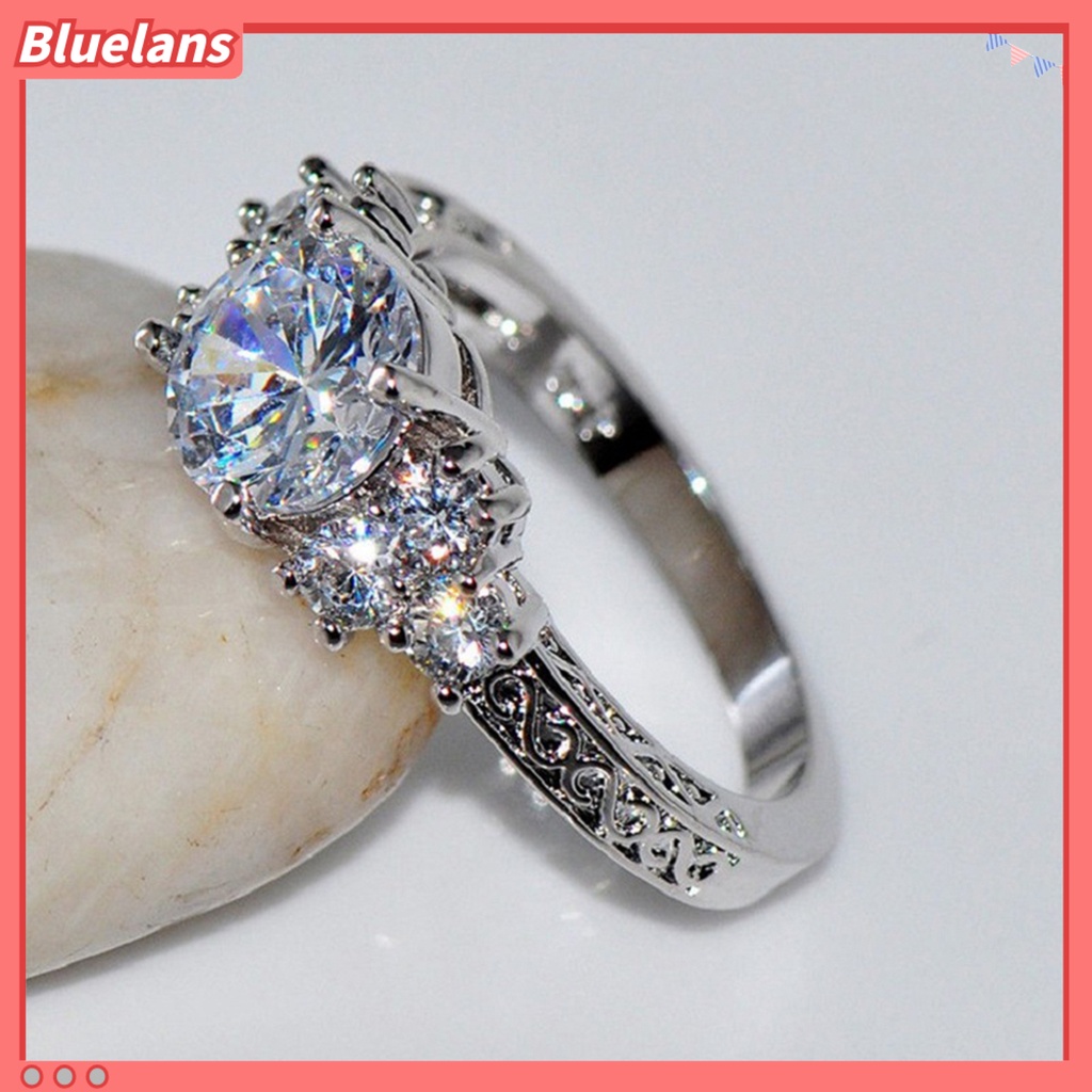 Bluelans Luxury Cubic Zirconia Inlaid Women Engagement Wedding Party Ring Jewelry Gift