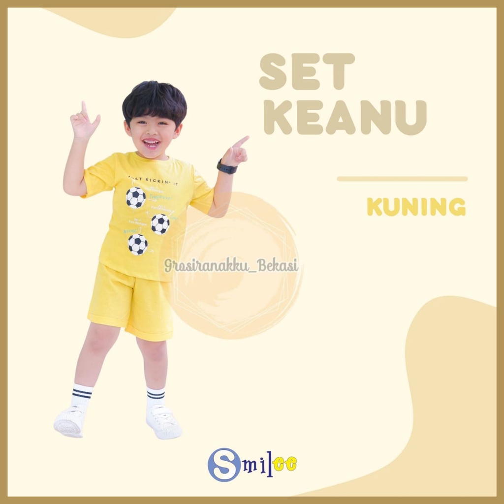 Setelan Anak Bola Keanu Smilee Warna Kuning Size 1-5 Tahun