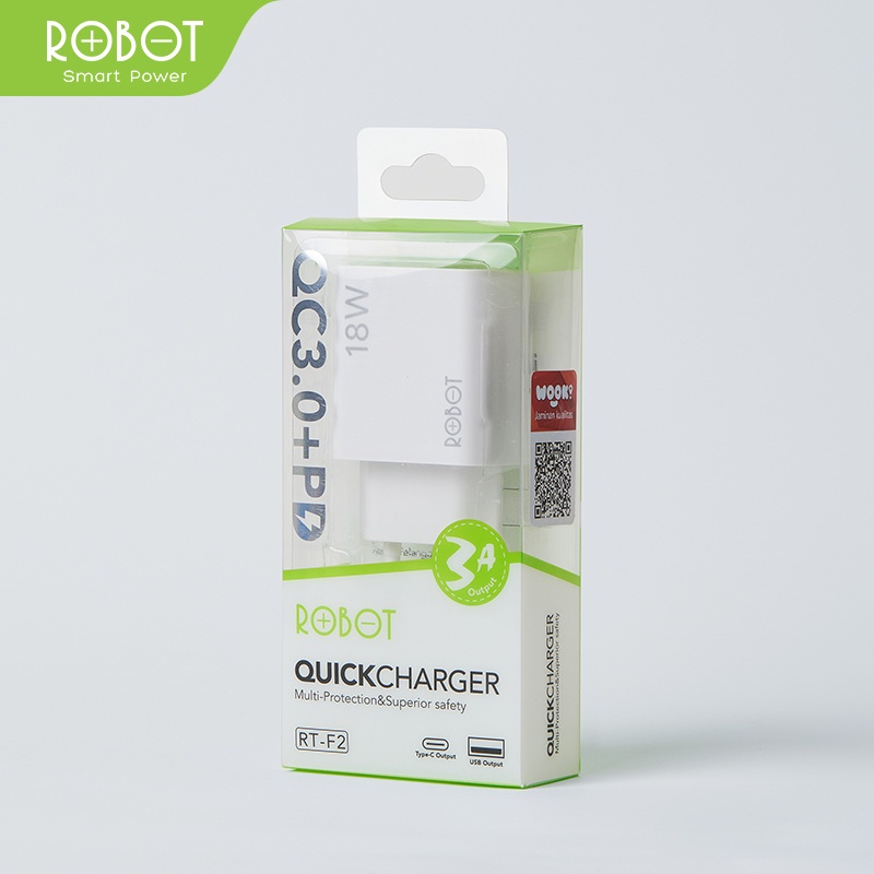 Charger Quick Charging 18W ROBOT RT-F2 Dual Port  QC 3.0 Original - Garansi Resmi 1 Tahun
