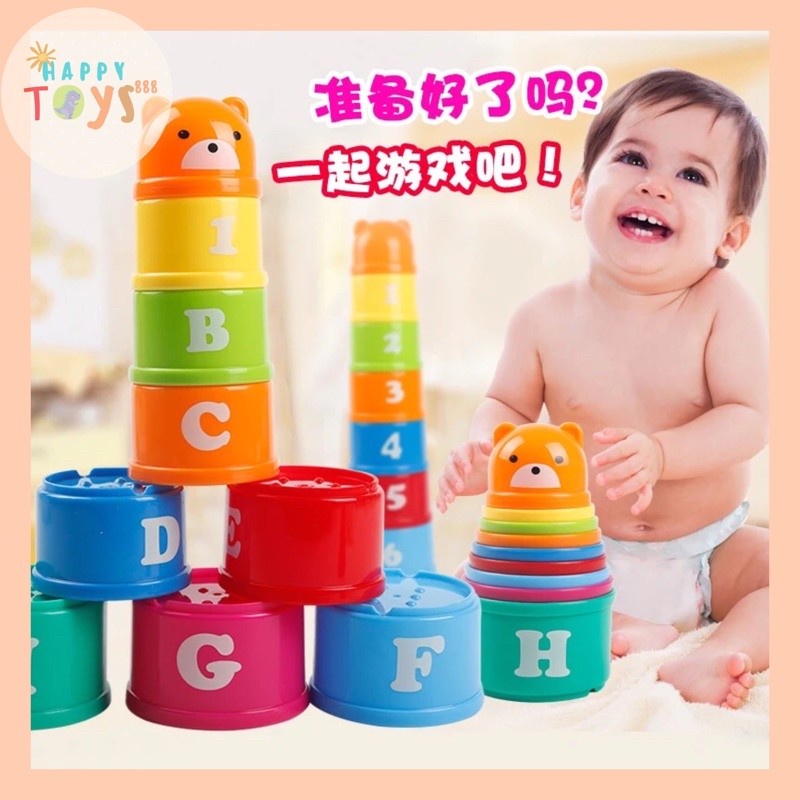 BIG SALE - Stacking Cangkir Tumpuk Stack Cup Baby Toys - Mainan Edukasi Anak Laki-laki Perempuan  2 3 4 5 6 7 Bulan 1 Tahun Melatih Motorik Bayi Cangkir Susun Huruf Dan Angka